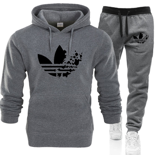 New ADI brand men sweatshirt Tracksuit prints thermal underwear Men Sportswear Sets Fleece Thick hoodie+Pants Sporting Suit Male
