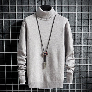 #1505 Black White Grey Korean Turtleneck Sweater Men Pullver Slim Long Sleeve Solid Color Casual Mens Pullover Sweaters Winter